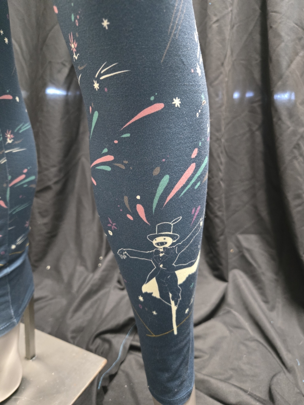 Howl's Moving Castle Navy Graphic Leggings with Pastel Accents